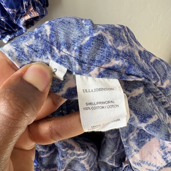 Ulla Johnson Dress Blue Geo Floral Print Bevyn Long Sleeve‎ Midi Dress Size 2 - Picture 9 of 9